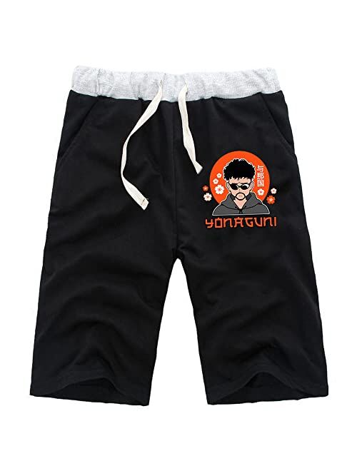 Stuput Mens Shorts Casual Summer Beach Cotton Shorts Bad Rabbit Bunny Design with Elastic Waist Drawstring and Pockets