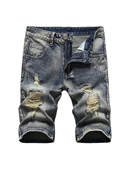 Generic Destroyed Hole Denim Shorts for Men Classic Fit Distressed Summer Jean Shorts Stretch Ripped Casual Fashion Short Jeans (Dark Blue 2,36)