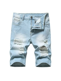 Generic Destroyed Hole Denim Shorts for Men Classic Fit Distressed Summer Jean Shorts Stretch Ripped Casual Fashion Short Jeans (Dark Blue 2,36)