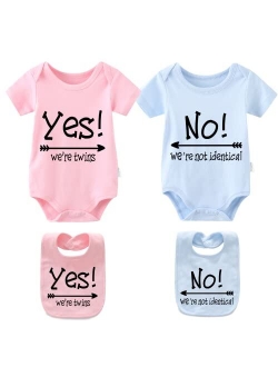 YSCULBUTOL Baby Twins Bodysuits Boys Girls Twin Clothes Unisex Short Sleeve Yes We are Twins No We are Identical