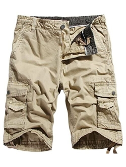 Pursky Men's Lightweight Cotton Twill Cargo Shorts Casual Ripstop Tactical Shorts Military Short Pants