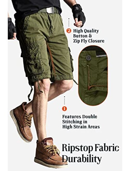 Pursky Men's Lightweight Cotton Twill Cargo Shorts Casual Ripstop Tactical Shorts Military Short Pants