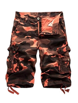 AOYOG Men's Camo Cargo Shorts Relaxed Fit Multi-Pocket Outdoor Camouflage Cargo Shorts Cotton