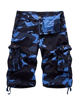 AOYOG Men's Camo Cargo Shorts Relaxed Fit Multi-Pocket Outdoor Camouflage Cargo Shorts Cotton