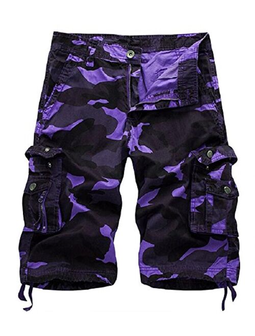 AOYOG Men's Camo Cargo Shorts Relaxed Fit Multi-Pocket Outdoor Camouflage Cargo Shorts Cotton