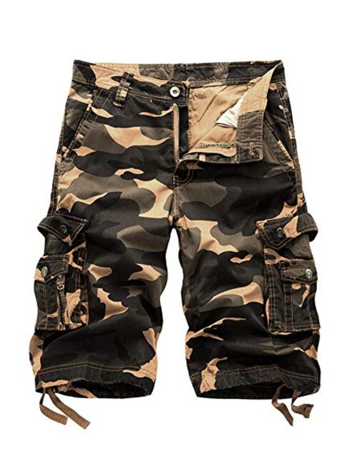 AOYOG Men's Camo Cargo Shorts Relaxed Fit Multi-Pocket Outdoor Camouflage Cargo Shorts Cotton