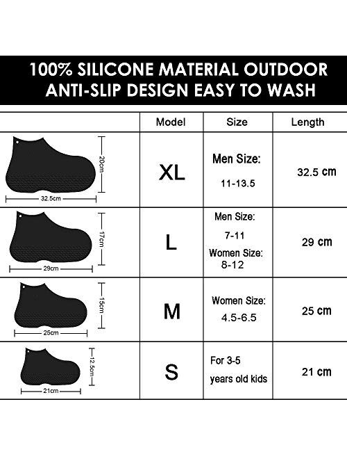 LEGELITE Reusable Silicone Waterproof Shoe Covers, No-Slip Silicone Rubber Shoe Protectors for Kids,Men and Women