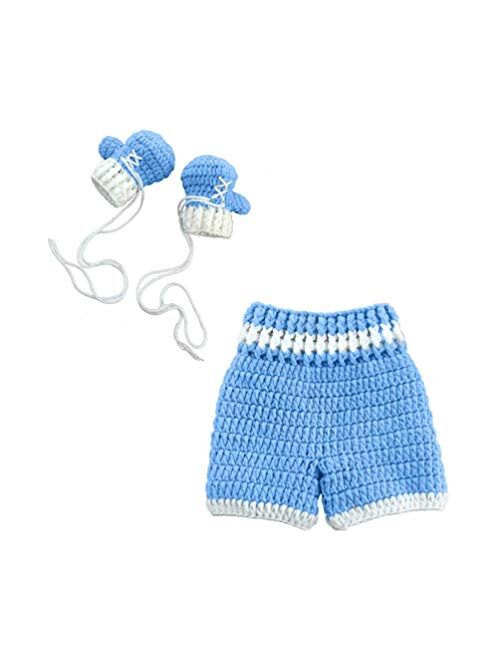 Vedory Cute Newborn Boy Girl Baby Crochet Knitted Outfits Photography Shoot Props Boxing Style Glove Pants