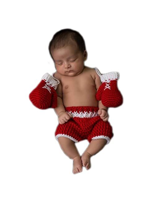 Vedory Cute Newborn Boy Girl Baby Crochet Knitted Outfits Photography Shoot Props Boxing Style Glove Pants