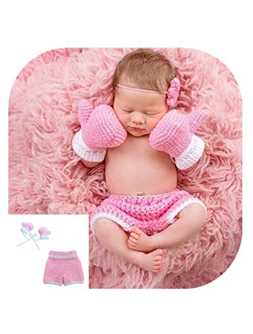 Vedory Cute Newborn Boy Girl Baby Crochet Knitted Outfits Photography Shoot Props Boxing Style Glove Pants