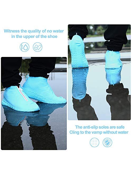 Waterproof Shoe Covers, Reusable Foldable Not-Slip Rain Shoe Covers with Zipper,Shoe Protectors Overshoes Rain Galoshes for Men and Women