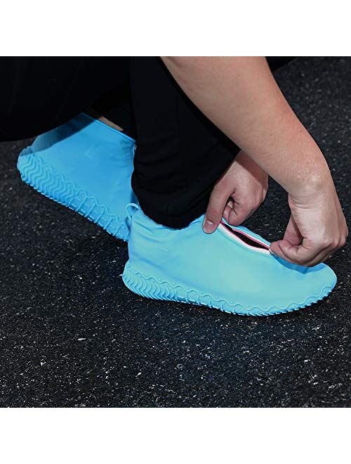 Waterproof Shoe Covers, Reusable Foldable Not-Slip Rain Shoe Covers with Zipper,Shoe Protectors Overshoes Rain Galoshes for Men and Women