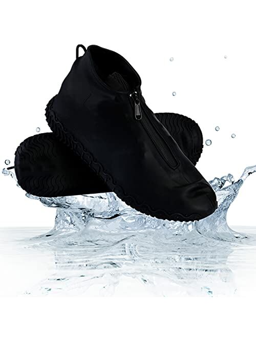 Waterproof Shoe Covers, Reusable Foldable Not-Slip Rain Shoe Covers with Zipper,Shoe Protectors Overshoes Rain Galoshes for Men and Women