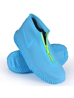 Shiwely Waterproof Shoe Covers, Silicone Reusable Shoe Cover Non-slip Durable Zipper Elastic Rain Cover Protection for Men Women