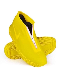 Shiwely Waterproof Shoe Covers, Silicone Reusable Shoe Cover Non-slip Durable Zipper Elastic Rain Cover Protection for Men Women