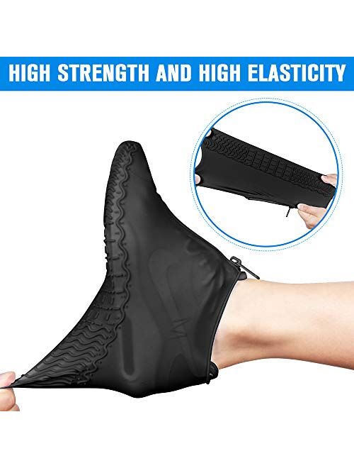 Shiwely Waterproof Shoe Covers, Silicone Reusable Shoe Cover Non-slip Durable Zipper Elastic Rain Cover Protection for Men Women