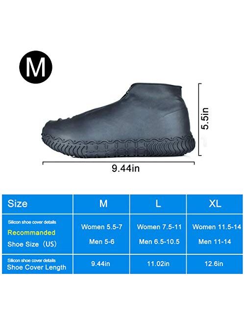 Shiwely Waterproof Shoe Covers, Silicone Reusable Shoe Cover Non-slip Durable Zipper Elastic Rain Cover Protection for Men Women