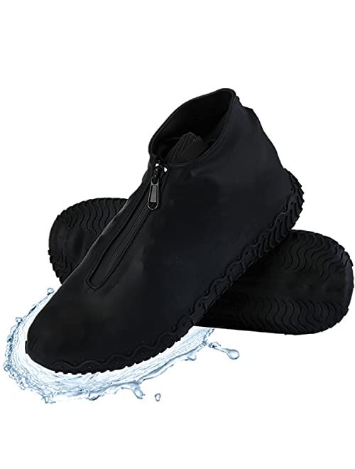 Silicone Waterproof Shoe Covers with Zipper, Upgrade Reusable Shoe Covers,Resistant Rain Boots Non-Slip Washable Travel Rain Gear Footwear Protection for Women, Men