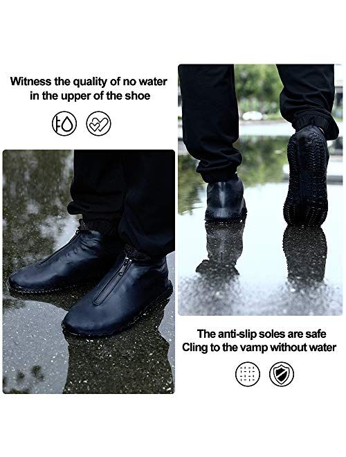 Silicone Waterproof Shoe Covers with Zipper, Upgrade Reusable Shoe Covers,Resistant Rain Boots Non-Slip Washable Travel Rain Gear Footwear Protection for Women, Men