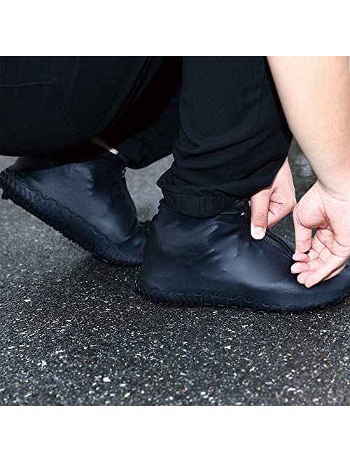 Silicone Waterproof Shoe Covers with Zipper, Upgrade Reusable Shoe Covers,Resistant Rain Boots Non-Slip Washable Travel Rain Gear Footwear Protection for Women, Men