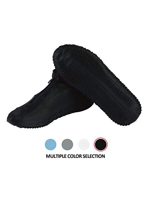 Silicone Waterproof Shoe Covers with Zipper, Upgrade Reusable Shoe Covers,Resistant Rain Boots Non-Slip Washable Travel Rain Gear Footwear Protection for Women, Men