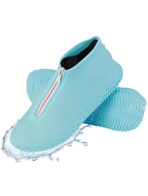 Silicone Waterproof Shoe Covers with Zipper, Upgrade Reusable Shoe Covers,Resistant Rain Boots Non-Slip Washable Travel Rain Gear Footwear Protection for Women, Men