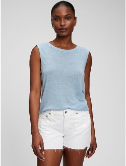 Linen Blend Muscle Sleeveless T-Shirt