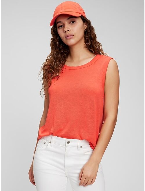 Gap Linen Blend Muscle Sleeveless T-Shirt