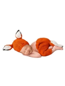 Vedory Newborn Baby Photo Shoot Props Girl Boy Crochet Knit Hat Costume Stripe Hat Pants Overalls Photography Props