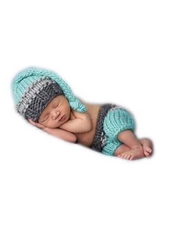 Vedory Newborn Baby Photo Shoot Props Girl Boy Crochet Knit Hat Costume Stripe Hat Pants Overalls Photography Props