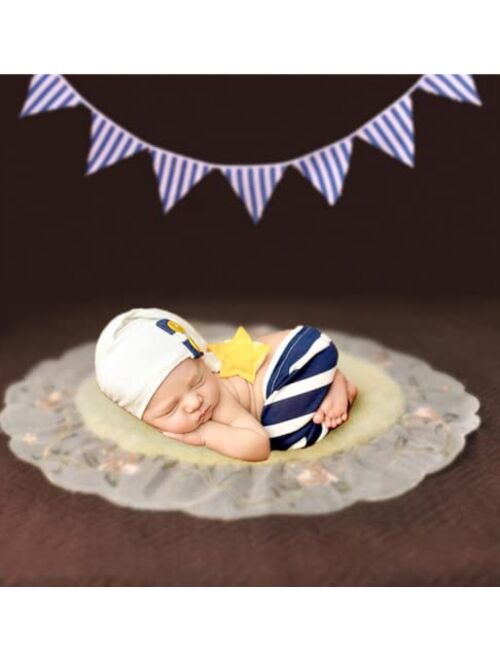 Vedory Newborn Baby Photo Shoot Props Girl Boy Crochet Knit Hat Costume Stripe Hat Pants Overalls Photography Props