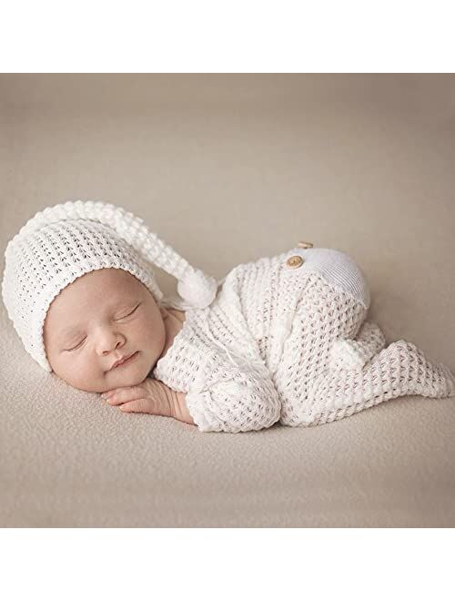 Vedory Newborn Baby Photo Shoot Props Girl Boy Crochet Knit Hat Costume Stripe Hat Pants Overalls Photography Props