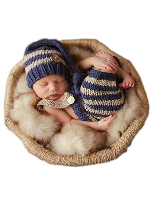 Vedory Newborn Baby Photography Props Boy Girls Photo Shoot Props Outfits Crochet Knitted Costume Unisex Cute Infant Hat Pants