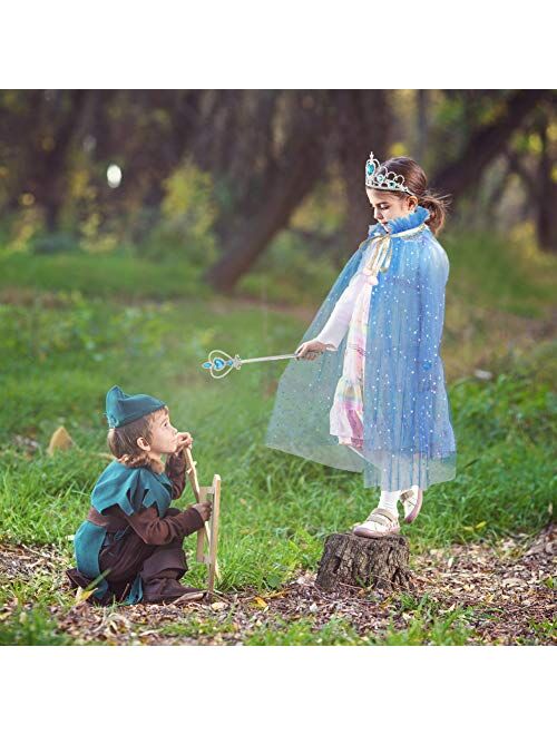 Fedio Princess Cape Set 7 Pieces Girls Princess Cloak with Tiara Crown, Wand for Little Girls Dress up