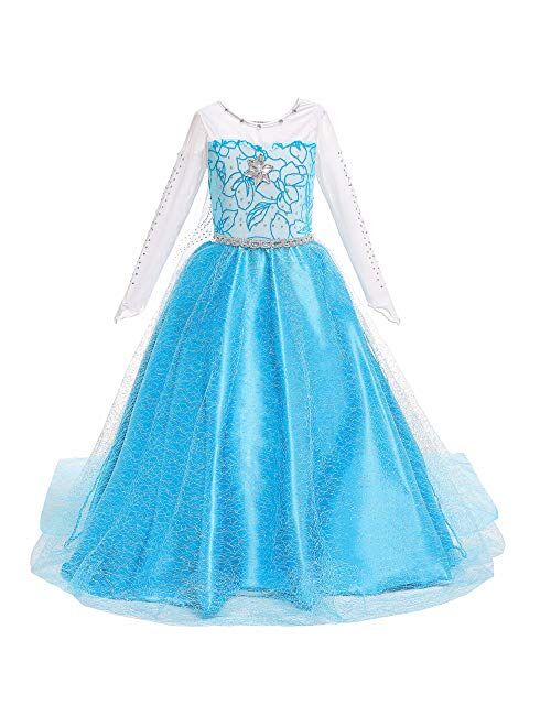 BanKids Princess Costume Birthday Party Dress Up for Little Girls with Wig,Crown,Wand,Gloves Accessories 3-10 Years