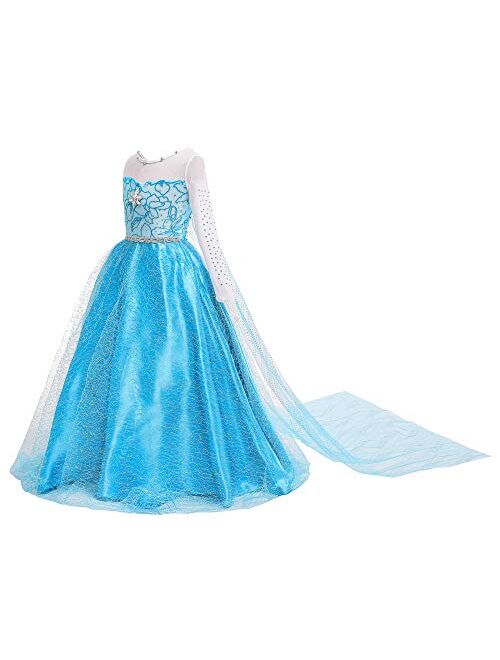 BanKids Princess Costume Birthday Party Dress Up for Little Girls with Wig,Crown,Wand,Gloves Accessories 3-10 Years