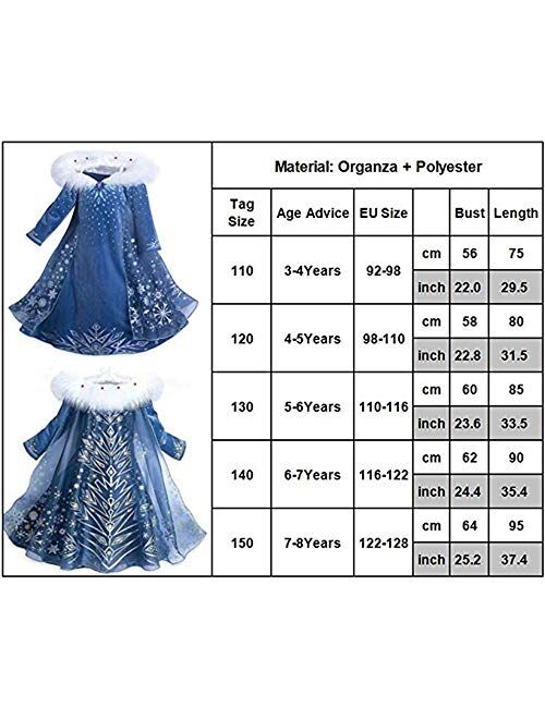 VBY Snow Princess Costume Girls Halloween CosplayFancy Dress QueenChristmasBirthday Party Dress 3-8Y