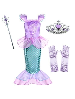 Party Chili Little Girls Mermaid Princess Costume for Girls Dress Up Party with Gloves,Crown Mace 3-10 Years