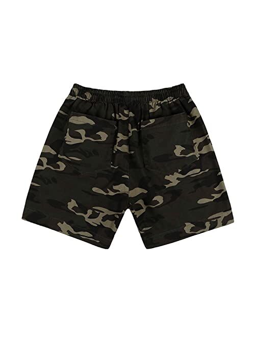 Yerllda Gallery Dept Shorts Men's Retro Camo Cargo Shorts High Street Elastic Jogger Gym Active Shorts Sweatpants with Pockets