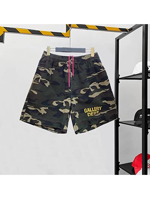 Yerllda Gallery Dept Shorts Men's Retro Camo Cargo Shorts High Street Elastic Jogger Gym Active Shorts Sweatpants with Pockets