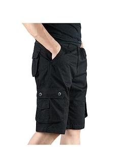 Aihihe Mens Outdoor Shorts Big and Tall Loose Fit Twill Cargo Shorts Classic Multi-Pocket Short Pants