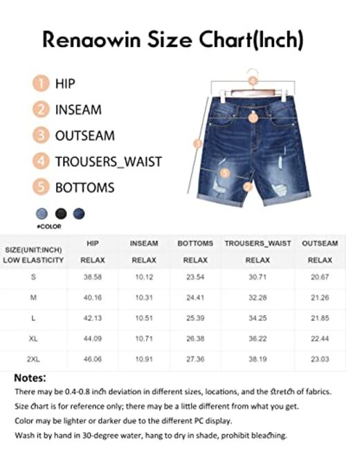 Renaowin Mens Shorts Casual Denim Stretch Slim Fit Washed Distressed Washed Distressed Rolled Ripped Jean Shorts for Men