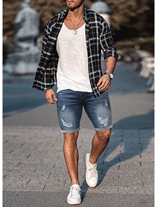 Renaowin Mens Shorts Casual Denim Stretch Slim Fit Washed Distressed Washed Distressed Rolled Ripped Jean Shorts for Men