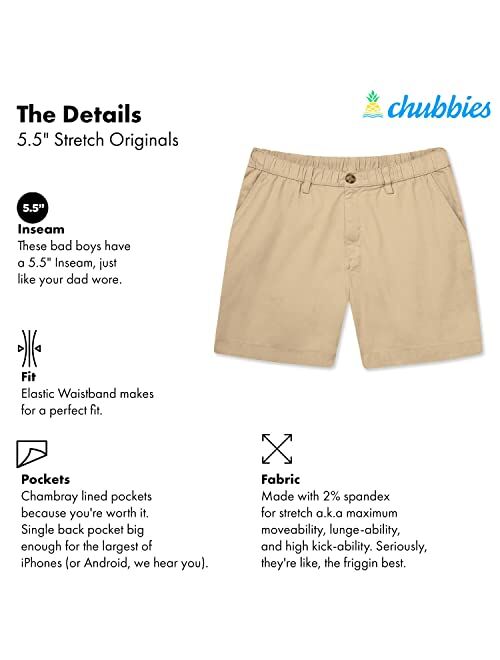 Chubbies Men’s Short Shorts 5.5” Inseam, Stretch Casual Chino