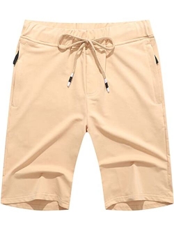 Boisouey Mens Shorts Casual Drawstring Zipper Pockets Elastic Waist