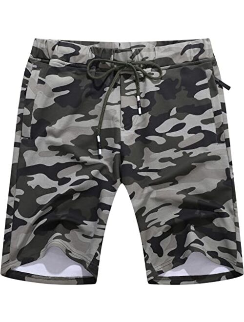 Boisouey Mens Shorts Casual Drawstring Zipper Pockets Elastic Waist