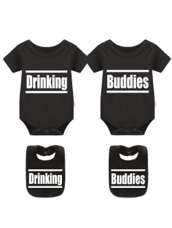 YSCULBUTOL Baby Twins Bodysuit Drinking Buddies Baby Shower Twin Boy Girl Matching Outfits Baby Triplets Set