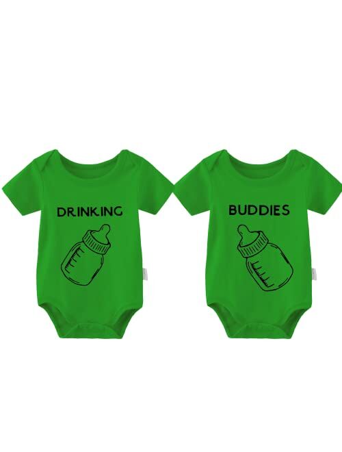 YSCULBUTOL Baby Twins Bodysuit Drinking Buddies Baby Shower Twin Boy Girl Matching Outfits Baby Triplets Set