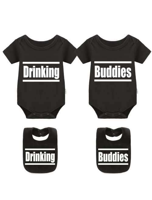 YSCULBUTOL Baby Twins Bodysuit Drinking Buddies Baby Shower Twin Boy Girl Matching Outfits Baby Triplets Set