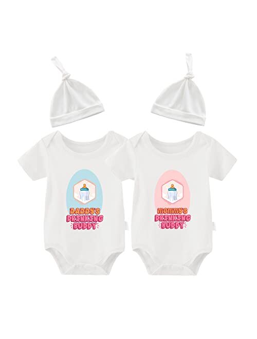 YSCULBUTOL Baby Twins Bodysuit Drinking Buddies Baby Shower Twin Boy Girl Matching Outfits Baby Triplets Set